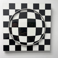 Black and White gloss wood optical illusion checkerboard